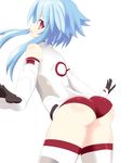  1girl artist_request ass bare_shoulders blanc blue_hair blush bodysuit choujigen_game_neptune compile_heart elbow_gloves from_behind gloves highres huge_ass idea_factory kami_jigen_game_neptune_v leaning leaning_forward long_hair looking_at_viewer looking_back neptune_(series) open_mouth red_eyes shiny shiny_skin short_hair_with_long_locks sidelocks solo symbol-shaped_pupils symbol_shaped_pupils thighhighs white_heart 
