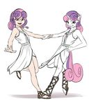  2015 anthro anthrofied clothed clothing dress duo equine female footwear friendship_is_magic green_eyes hair horn human looking_at_viewer mammal my_little_pony mykegreywolf open_mouth plain_background smile sweetie_belle_(mlp) two_tone_hair unicorn white_background white_skin 