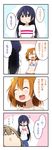  4koma :d ^_^ arms_behind_back bangs beak black_hair blunt_bangs blush closed_eyes comic confession flying_sweatdrops grey_hair kousaka_honoka long_hair love_live! love_live!_school_idol_project minami_kotori miyako_hito multiple_girls one_side_up open_mouth orange_hair pants shirt short_hair smile solid_circle_eyes sonoda_umi striped_bikini_top t-shirt translated yellow_eyes 