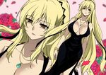  1girl aoi_cassandra black_dress blonde_hair breasts cleavage curvy dress female flower freezing_(series) highres jewelry large_breasts long_hair necklace solo standing very_long_hair yellow_eyes 