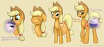  2015 applejack_(mlp) augustbebel blush bubble_gum cutie_mark dialogue duo earth_pony english_text equine eyes_closed female feral friendship_is_magic green_eyes hair hat hi_res horse inflation long_hair mammal my_little_pony plain_background pony purple_eyes pussy swallowing text twilight_sparkle_(mlp) vore 
