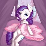  2015 bed blue_eyes clothing cutie_mark equine eyeshadow female friendship_is_magic hair horn inside long_hair looking_at_viewer makeup mammal my_little_pony navel on_bed purple_hair pussy rarity_(mlp) sitting smile solo translucent transparent_clothing unicorn xennos 