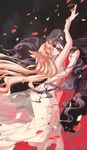  aino_minako bishoujo_senshi_sailor_moon black_background black_hair blonde_hair blurry bow couple depth_of_field dress earrings eflunn_(emilylunn) floating_hair hair_bow half-closed_eyes half_updo highres hino_rei jewelry long_hair looking_at_another multiple_girls open_mouth outstretched_arms petals princess_mars princess_venus red_dress rose_petals see-through signature sleeveless stud_earrings touching very_long_hair yellow_dress yuri 