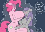  2015 anthro anthrofied big_breasts blush breast_suck breastfeeding breasts dialogue duo earth_pony english_text equine female female/female friendship_is_magic fur grey_body hair horse huge_breasts incest long_hair mammal maud_pie_(mlp) my_little_pony nude pink_body pink_hair pinkie_pie_(mlp) pony purple_fur sibling sisters somescrub text 