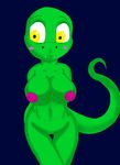  anthro big_breasts blush breasts female green_skin huge_breasts iguanasarecool invalid_tag lizard nipples nude pussy reptile scalie standing yellow_eyes 