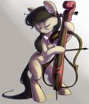  2015 black_hair bow_tie briskby cello cutie_mark earth_pony equine eyes_closed female feral focused friendship_is_magic fur grey_fur hair horse mammal musical_instrument my_little_pony octavia_(mlp) plain_background pony solo 