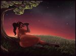  2015 anthro breasts ekbellatrix equine female grass hooves horse leaves mammal night nude pussy smile solo star tree 