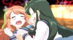  2girl 2girls animated animated_gif asahina_mikuru blush breast_grab breast_squeeze breasts eyes_closed fang fondling girl_on_top grabbing green_hair groping large_breasts long_hair multiple_girls nagato_yuki-chan_no_shoushitsu open_mouth orange_hair school_uniform serafuku skirt suzumiya_haruhi_no_yuuutsu tsuruya yuri 