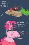  2015 alligator anthro areola big_breasts breasts earth_pony english_text equine erect_nipples female feral friendship_is_magic gummy_(mlp) horse huge_breasts lactating male mammal milk my_little_pony nipples pinkie_pie_(mlp) pony reptile scalie somescrub text 