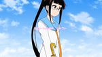  1girl animated animated_gif brown_hair glasses green_eyes nisekoi ponytail school_uniform solo 