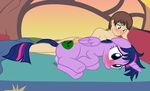  2015 ? after_sex badumsquish bed blue_eyes blush body_swap brown_hair cum cum_inside curled_up cutie_mark duo equine female friendship_is_magic hair horn human leaking lying male mammal messy_hair multicolored_hair my_little_pony nude purple_eyes purple_hair sunset twilight_sparkle_(mlp) wet_mark wet_patch window winged_unicorn wings 
