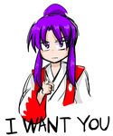  english i_want_you japanese_clothes meira miera pointing pointing_at_viewer purple_eyes purple_hair touhou touhou_(pc-98) uncle_sam 