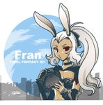  animal_ears breasts bunny_ears character_name choker cleavage copyright_name dark_skin final_fantasy final_fantasy_xii fran headwear_removed helmet helmet_removed long_hair medium_breasts miri_(mirik) navel red_eyes solo viera white_hair 