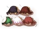  ahoge bad_id bad_pixiv_id black_hair braid brown_hair chibi dogeza gakushimaya green_hair hat kantai_collection kiso_(kantai_collection) kitakami_(kantai_collection) kuma_(kantai_collection) multiple_girls ooi_(kantai_collection) revision sleeping tama_(kantai_collection) white_hair wristband zzz 