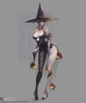 1girl bamuth blindfold breasts cleavage fantasy female large_breasts pale_skin short_hair solo sorcerer witch witch_hat 