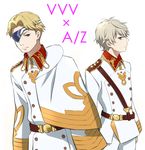  aldnoah.zero aniplex blonde_hair blue_eyes cain_dressel cain_dressel_(cosplay) cape company_connection cosplay cruhteo eyepatch kakumeiki_valvrave l-elf l-elf_(cosplay) military military_uniform multiple_boys silver_hair slaine_troyard unakura uniform 