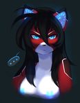  android anthro ara black_hair blue_eyes blue_nipples breasts cyborg expression feline female glowing hair kanel looking_at_viewer mammal nipples nude solo 