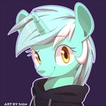  2015 aosion clothing equine female feral friendship_is_magic fur green_fur green_hair hair hoodie horn lyra_heartstrings_(mlp) mammal my_little_pony smile solo two_tone_hair unicorn yellow_eyes 