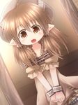  blush brown_eyes brown_hair fang flat_chest hat kso looking_at_viewer original pointy_ears smile solo 