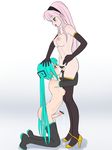  aqua_hair bar_censor boots breasts censored elbow_gloves fellatio futa_with_futa futanari gloves hairband hand_on_another's_head hatsune_miku high_heels kneeling long_hair medium_breasts megurine_luka multiple_girls navel nipples nude o-minato open_mouth oral penis pink_hair precum small_breasts thigh_boots thighhighs twintails very_long_hair vocaloid 