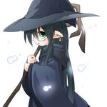  glasses green_eyes hat kso long_hair lowres original pointy_ears simple_background solo staff white_background witch_hat 