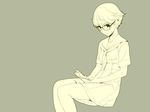  dress glasses highres ino magazine monochrome otome_function sailor_dress school_uniform serafuku short_hair simple_background sitting sketch solo tatiana_vasilievna_stalina 