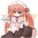  blue_eyes blush gloves heterochromia kso long_hair lowres maid original red_eyes simple_background solo white_background 