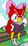  aintsmart animal_crossing avian beak bird celeste_(animal_crossing) eyelashes female grass nintendo outside owl reading sitting sky solo tree video_games wings 