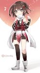  brown_eyes brown_hair eighth_note gloves hair_ornament kantai_collection musical_note remodel_(kantai_collection) scarf sendai_(kantai_collection) shijima_(sjmr02) short_hair smile uniform white_scarf younger 