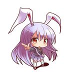  animal_ears bunny_ears chibi finger_gun kneehighs long_hair long_sleeves looking_at_viewer lowres necktie open_mouth pleated_skirt purple_hair red_eyes reisen_udongein_inaba ryogo shadow simple_background skirt solo suit_jacket touhou very_long_hair white_background 