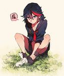  black_hair hatutaro kill_la_kill matoi_ryuuko school_uniform senketsu serafuku short_hair sitting skirt solo 