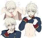  aldnoah.zero anal blonde_hair blood blue_eyes dahong fellatio green_eyes implied_sex male_focus nosebleed oral shirt_lift silver_hair slaine_troyard yaoi 