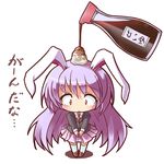  animal_ears bunny_ears chibi constricted_pupils food food_on_head kneehighs long_hair long_sleeves looking_down lowres necktie object_on_head pleated_skirt pouring purple_hair red_eyes reisen_udongein_inaba rice ryogo shadow simple_background skirt solo soy_sauce suit_jacket tears touhou v_arms very_long_hair white_background 