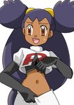  brown_eyes hainchu iris_(pokemon) navel pokemon purple_hair team_rocket_(cosplay) 