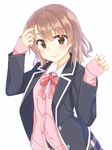  blazer brown_eyes brown_hair isshiki_iroha jacket open_blazer open_clothes open_jacket racer_(magnet) school_uniform shirt simple_background sleeves_past_wrists smile solo vest white_background yahari_ore_no_seishun_lovecome_wa_machigatteiru. 