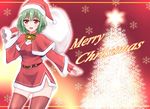  :d bad_id bad_pixiv_id blush breasts capelet cleavage dress fur_trim hat highres kazami_yuuka medium_breasts merry_christmas open_mouth red_capelet red_eyes red_legwear sack santa_costume santa_hat short_dress short_hair smile snowflakes solo thighhighs touhou wendell 