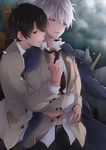  aldnoah.zero brown_hair green_eyes grey_hair hug hug_from_behind kaizuka_inaho kurogoma_(monkey88) male_focus multiple_boys silver_hair slaine_troyard yaoi 