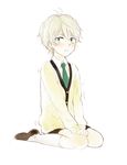  aldnoah.zero blue_eyes child crying kneeling male_focus necktie shorts silver_hair slaine_troyard solo sweater tears trembling xsinon 