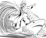  action_pose ambiguous_gender anthro black_and_white clothed clothing duo feline female feral fish keyblade mammal marine monochrome on_top outside plain_background pose queblock sea shark sharp_teeth sky teeth water wave white_background 