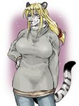  big_breasts blonde_hair breasts clothed clothing feline hair jyoka mammal smile tiger white_tiger 
