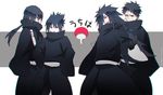  4boys ankai_(rappelzankai) artist_request black_gloves black_hair crest emblem family_crest gloves high_collar multiple_boys nail_polish naruto naruto_shippuuden ponytail red_eyes scar sharingan spiked_hair sweatdrop uchiha_itachi uchiha_madara uchiha_obito uchiha_sasuke 