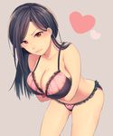  black_hair blush breasts brown_eyes cleavage heart idolmaster idolmaster_cinderella_girls large_breasts lingerie long_hair mukai_takumi panties solo tabi_(artist) underwear 