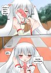  androgynous animal_ears arm_holding blush catstudioinc_(punepuni) comic food grey_hair half-closed_eyes highres kyubey left-to-right_manga looking_at_viewer mahou_shoujo_madoka_magica personification phallic_symbol popsicle red_eyes sexually_suggestive thai tongue tongue_out translated wing_collar 