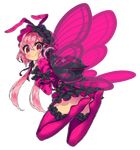  animal_costume antennae backpack bag butterfly_wings flying frilled_legwear frilled_skirt frills full_body hair_ribbon hairband highres itsumo_nokoru juliet_sleeves legs_folded lolita_hairband long_sleeves looking_at_viewer original pink pink_eyes pink_hair pink_wings puffy_sleeves ribbon shiny shiny_hair skirt solo speaker thighhighs transparent_background twintails wings 