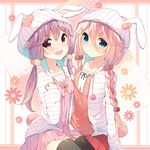  :d animal_hood blue_eyes braid bunny_hood bunny_tail dress flower hair_bobbles hair_ornament hairpin hood ia_(vocaloid) ikari_(aor3507) jacket long_hair looking_at_viewer low_twintails multiple_girls open_mouth pink_hair pom_pom_(clothes) purple_eyes purple_hair skirt smile tail thighhighs twin_braids twintails vocaloid voiceroid yuzuki_yukari 