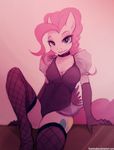  1girl blue_eyes breasts cleavage cutie_mark elbow_gloves feathers female fishnet_stockings fishnets foxinshadow furry my_little_pony my_little_pony_friendship_is_magic open_mouth pink_hair pinkie_pie smile tail thighhighs 
