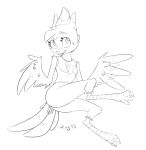  2019 anthro avian bird black_and_white bottomless breasts butt clothed clothing feathered_wings feathers female full-length_portrait lying monochrome non-mammal_breasts on_side portrait qrog simple_background sketch solo tweetfur twitter vest white_background wings 