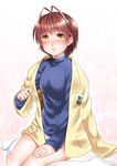  blazer brown_eyes brown_hair clannad furukawa_nagisa hikarizaka_private_high_school_uniform jacket misumi_kouji no_pants panties school_uniform short_hair sweater underwear 