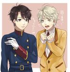  aldnoah.zero blonde_hair brown_eyes brown_hair cosplay costume_switch green_eyes junka-sakura kaizuka_inaho kaizuka_inaho_(cosplay) military military_uniform multiple_boys silver_hair slaine_troyard slaine_troyard_(cosplay) translated uniform 