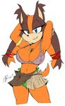  2015 akatsukishiranui-fox anthro badger big_breasts breasts cleavage clothed clothing female looking_at_viewer mammal mustelid skimpy smile solo sonic_(series) sonic_boom sticks_the_jungle_badger 